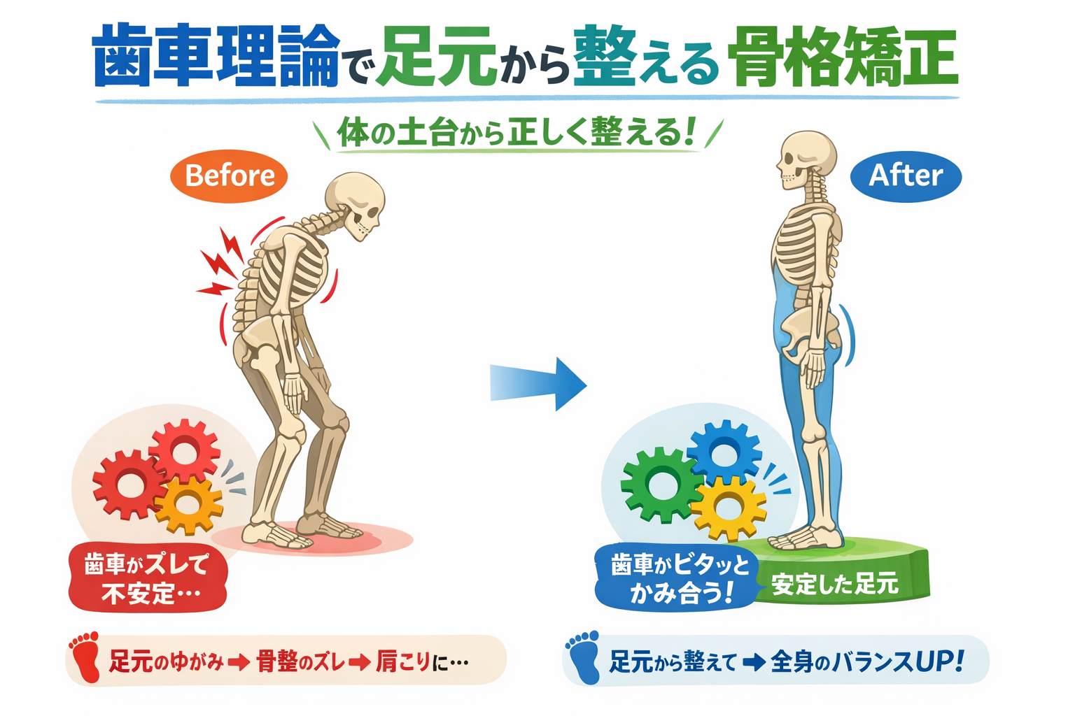 足元から整える歯車理論：体のつながりを示す図解