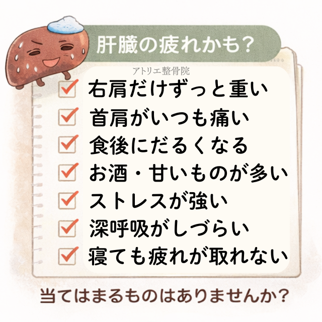 板橋の整体アトリエ整骨院の肝臓のいくつ当てはまりますか？のイラスト