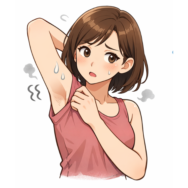 板橋の整体アトリエ整骨院の脇汗を気にする女性のイラスト