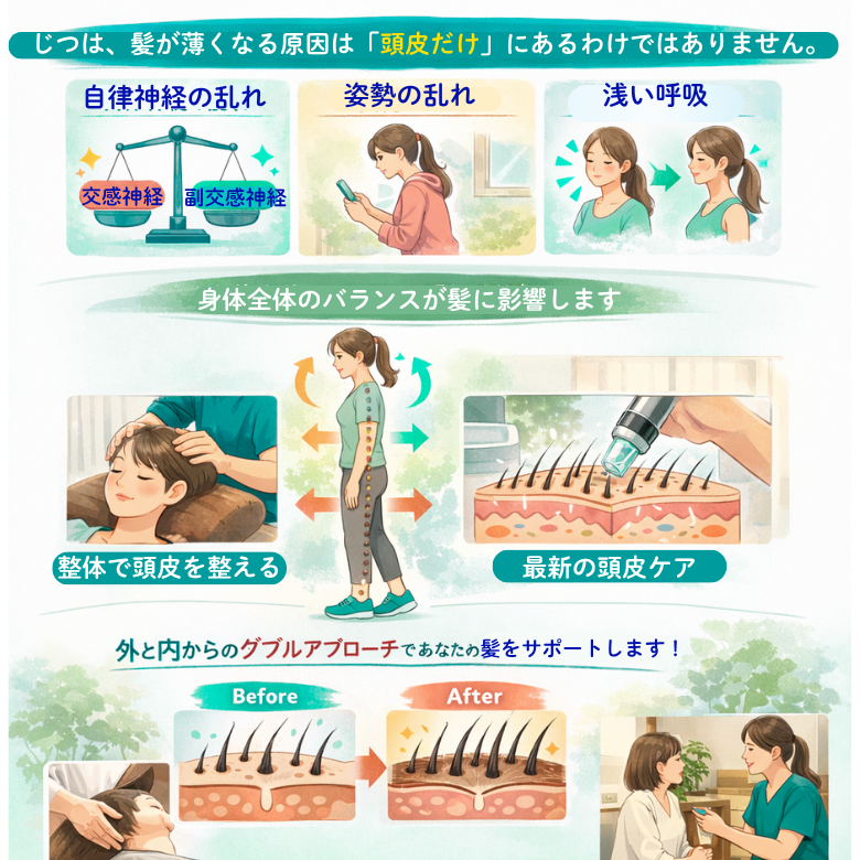 板橋の整体アトリエ整骨院の薄毛の原因についてのイラスト